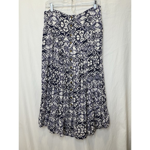 Free People Dresses & Skirts - Free‎ People Lovers Dream Skirt Festival Midi button Size 4 indigo blue white